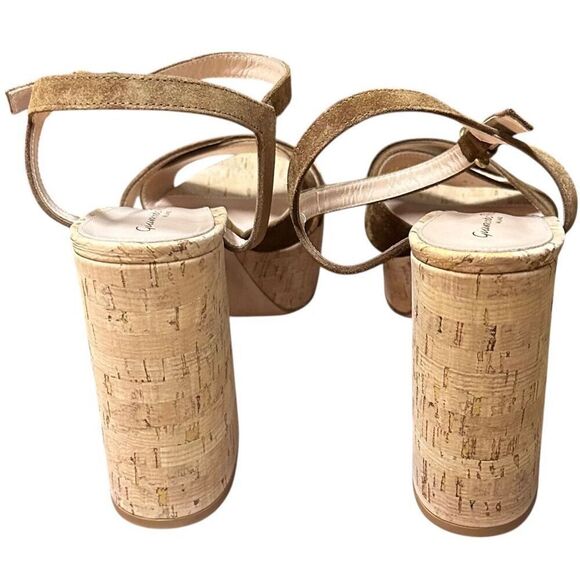 GIANVITO ROSSI BEBE CAMOSCIO+CORK Heeled Sandals in Biege NWB Size 41/ US 11 - Picture 5 of 10